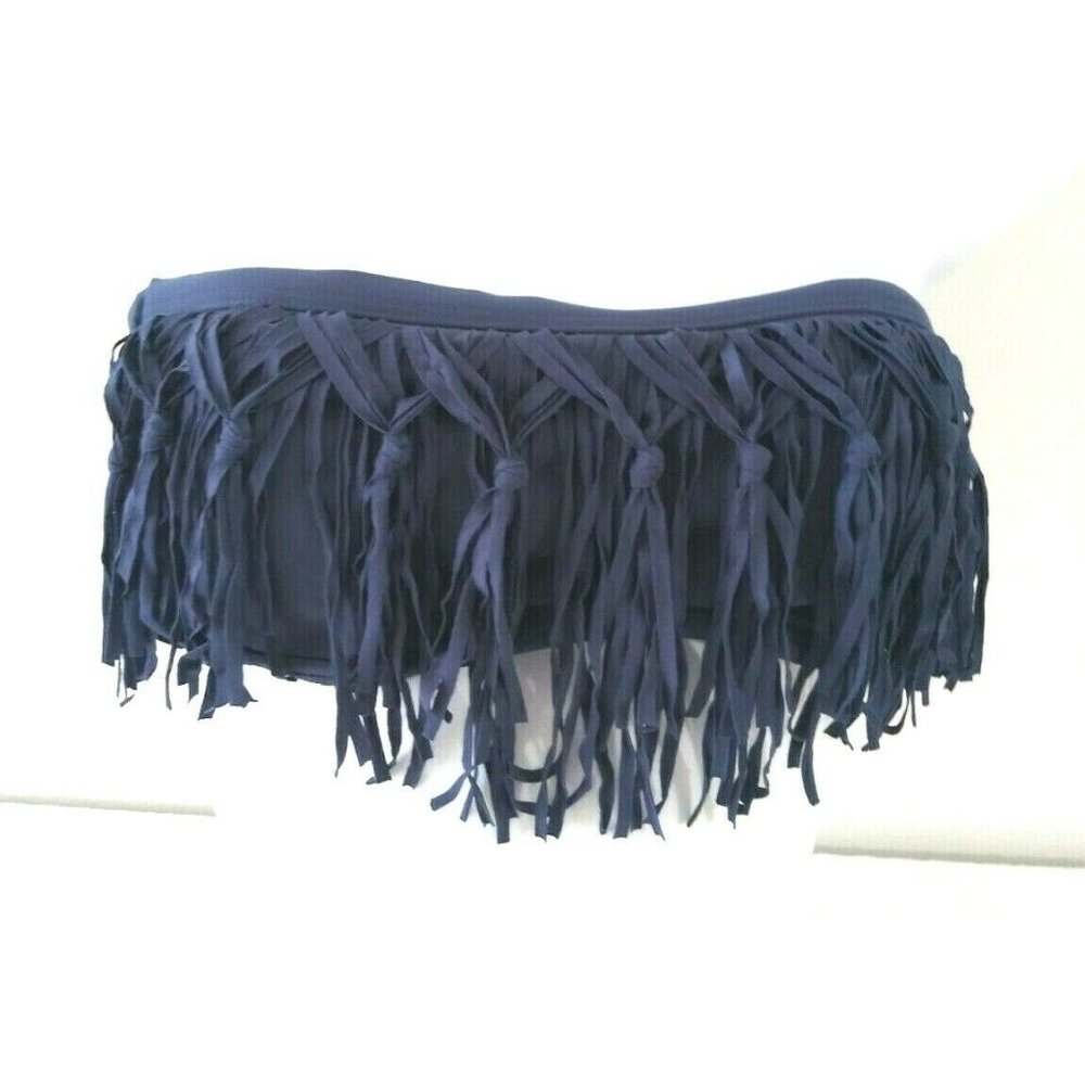 Women's L Space Dolly Fringe Bandeau Bikini Navy Blue Top Size M